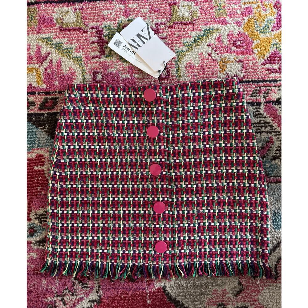 Zara Woven Multicolor Fringe Mini Skirt, Size Small (NWT)